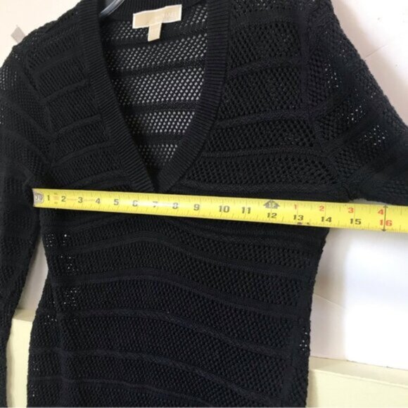 Michael Kors Cotton V Neck Open Knit Lightweight Sweater High Low Slit Hem Knit - Picture 13 of 14